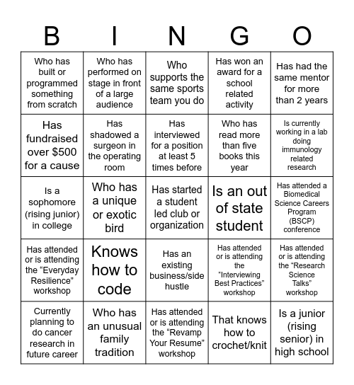 Education Day Symposium Work/Life Networking Bingo Card