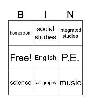 Subjects Bingo Card