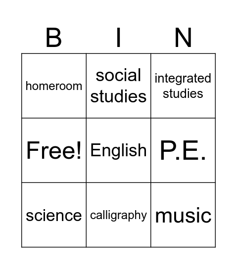 Subjects Bingo Card