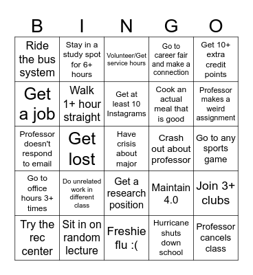 UF Freshman Bingo Card