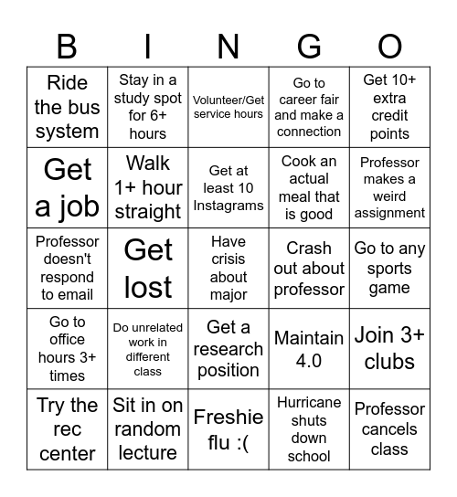 UF Freshman Bingo Card