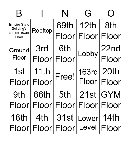 Which Floor Name Will You Prefer BINGO Card