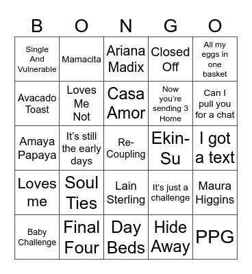 Love Island Bingo Card