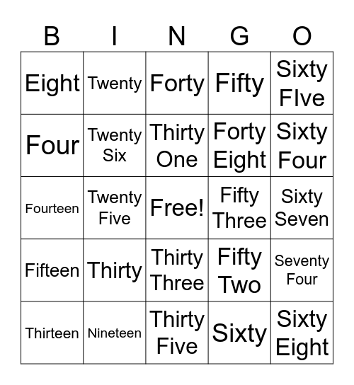 Classic Number BINGO but in Word Form Bingo Card