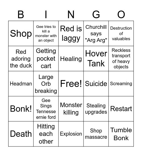 R.E.P.O. Bingo Card
