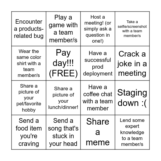 Projects' BINGO Card