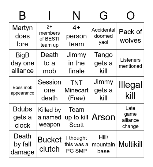 Life Series Season 7 Bingo Card
