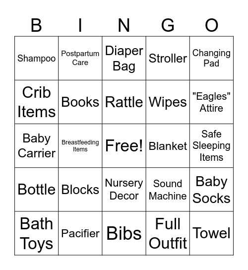 Baby Shower Bingo Card