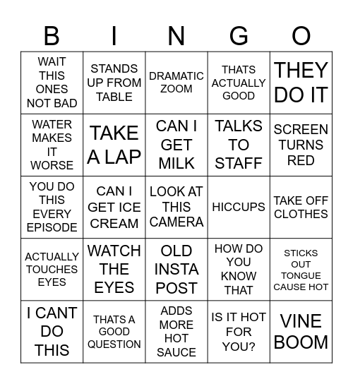 HOT ONES BINGO Card