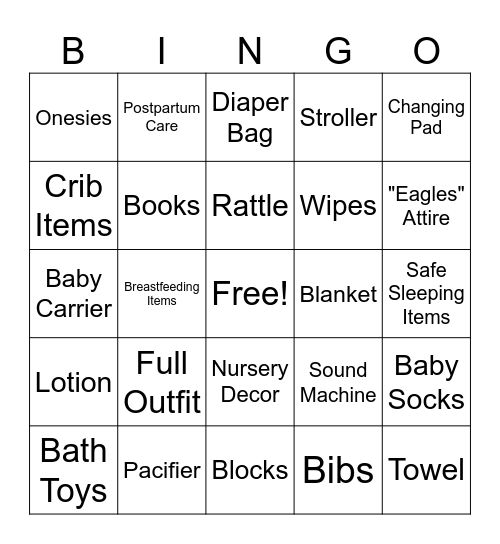 Baby Shower Bingo Card
