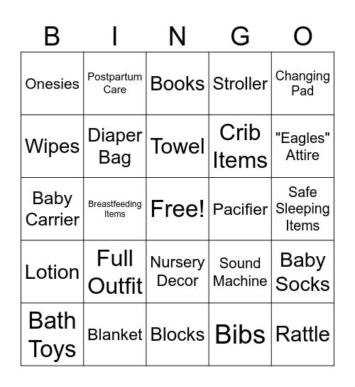 Baby Shower Bingo Card