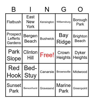 Brooklyn Neighborhoods Bingo Card