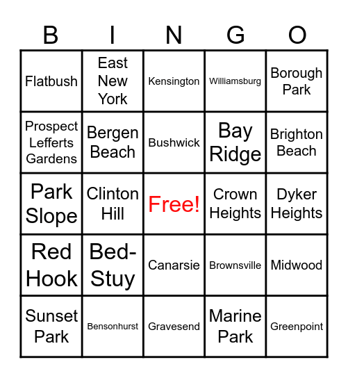 Brooklyn Neighborhoods Bingo Card