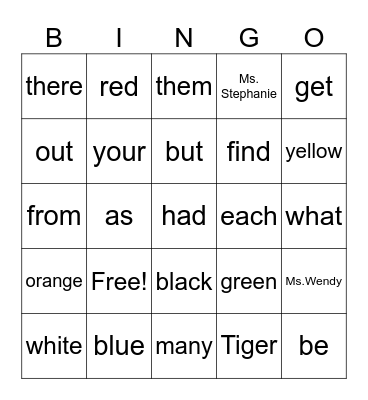 LOTIS Sight Words 2B Bingo Card