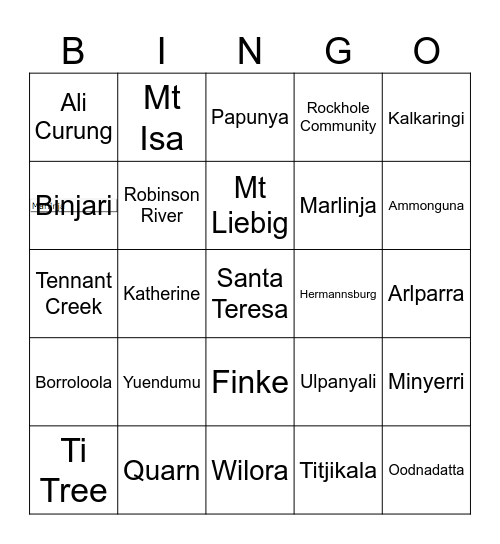 Yirara Communities 2025 Bingo Card