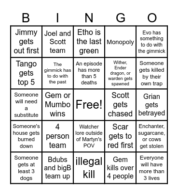 Life series 7 (Evo life??) Bingo Card