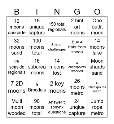 Mario odyssey Bingo Card