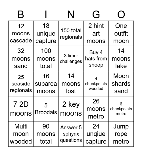 Mario odyssey Bingo Card