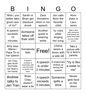 AlVy's Wedding Bingo Card