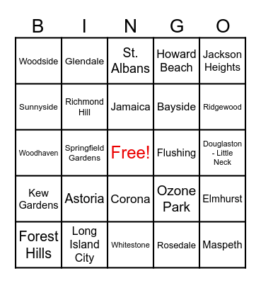 Queens Neighborhood Bingo Card