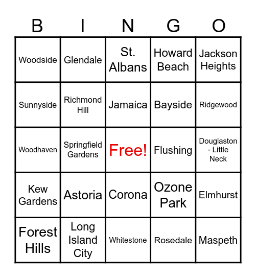 Queens Neighborhood Bingo Card