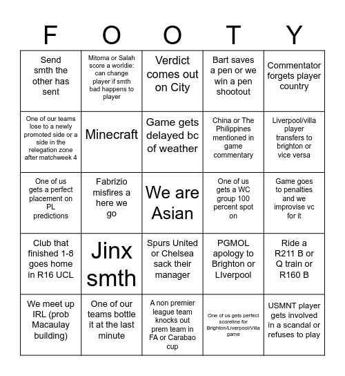 1000000iq Football Bingo Card