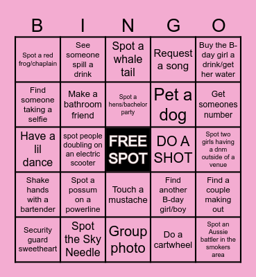 BIRTHDAY BAR CRAWL Bingo Card