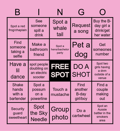 BIRTHDAY BAR CRAWL Bingo Card