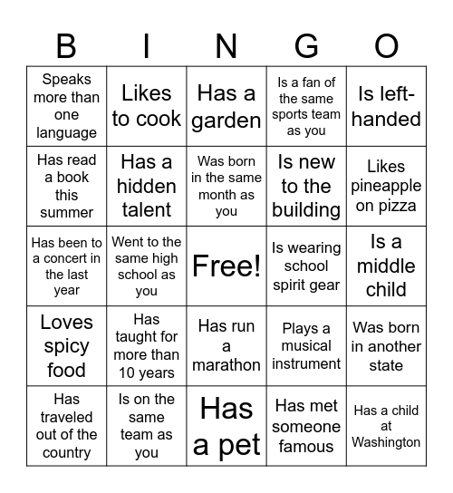Untitled Bingo Card