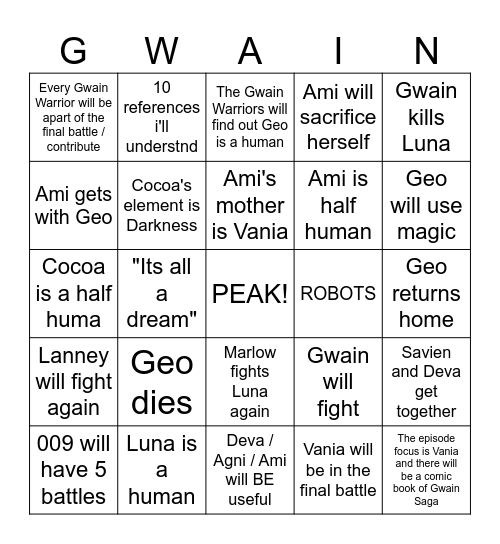GWAIN SAGA 009 Bingo Card