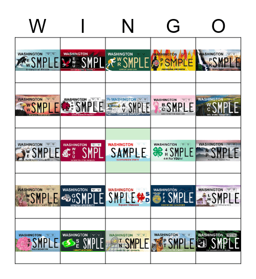 Washington Plate Bingo Card