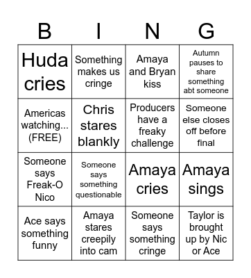 Love Island Bingo Card