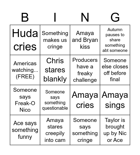 Love Island Bingo Card
