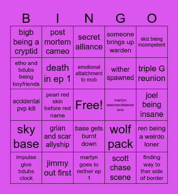 Life Series Bingo Card