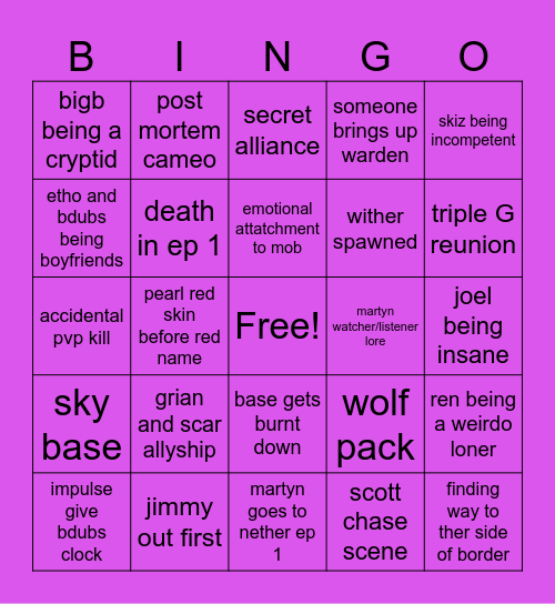 Life Series Bingo Card