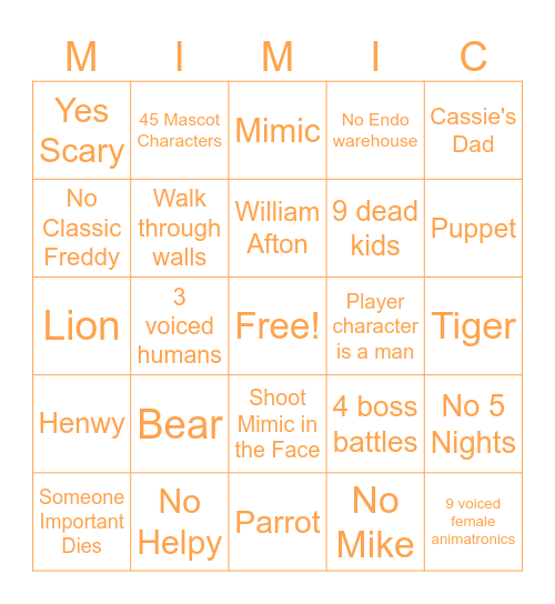 FNAF SOTM BINGO Card