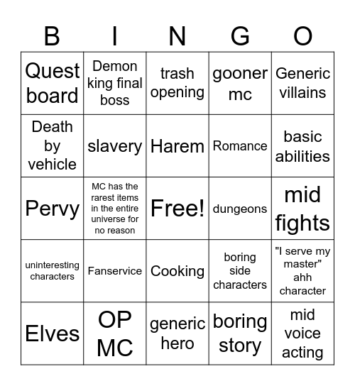 Chillin' in Another World with Level 2 Super Cheat Powers BINGO Card