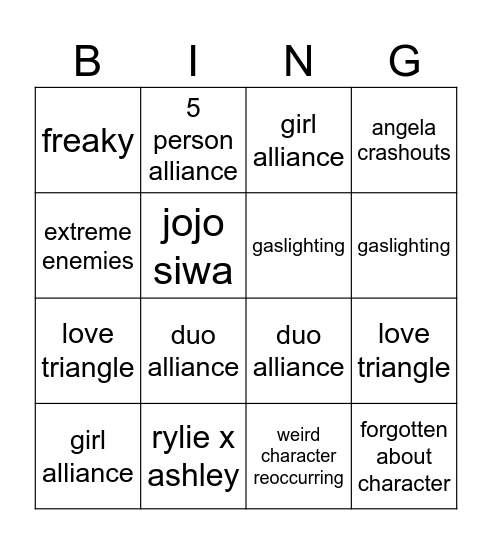 big brother bingo Card