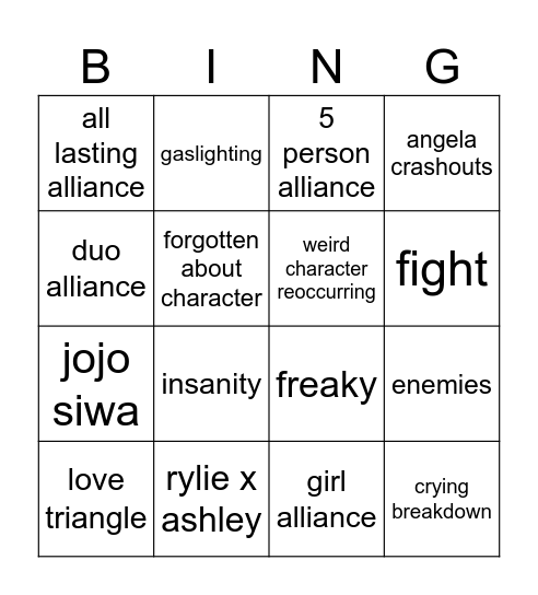 big brother bingo Card