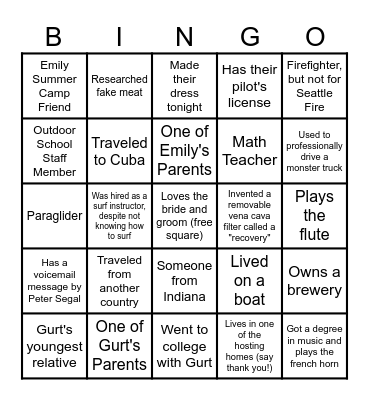 Wedding Guest Bingo! Bingo Card