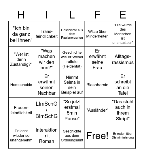 Das große OR&StR Bingo Card