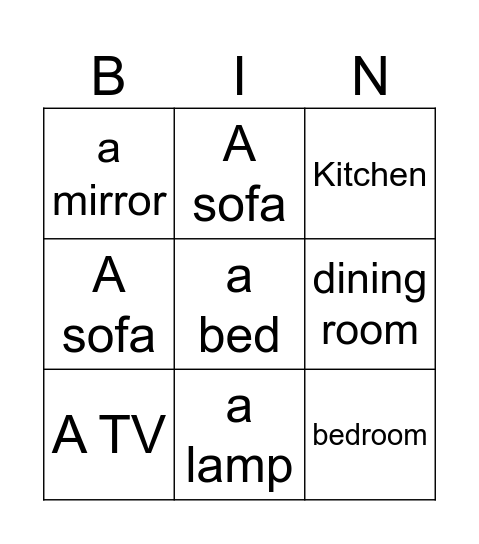 Rooms Bingo Card
