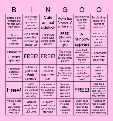 Barbie Movie Bingo Card