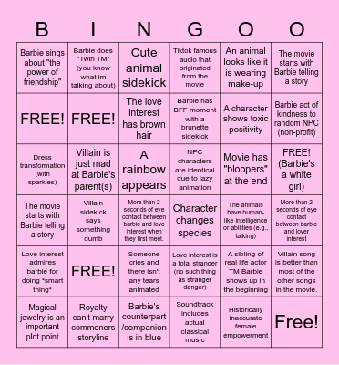 Barbie Movie Bingo Card