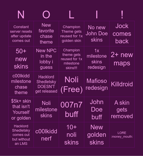 NOLI UPDATE BINGO Card
