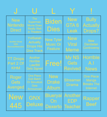 July 2025 Bingo Card
