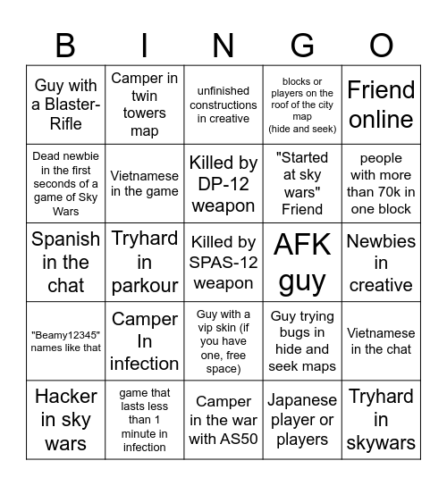 Minefun.io Bingo Card