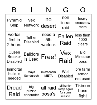 Edge Riad Bingo Card