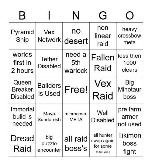 Edge Riad Bingo Card