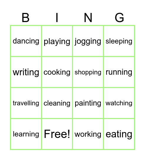 Gerund Bingo Card